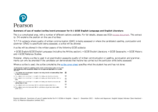 Summary of use of reader/scribe/word processor for 9-1 GCSE English Language and English Literature